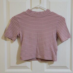 INGNA Striped Pink/White Striped Crop Top Size Extra Small